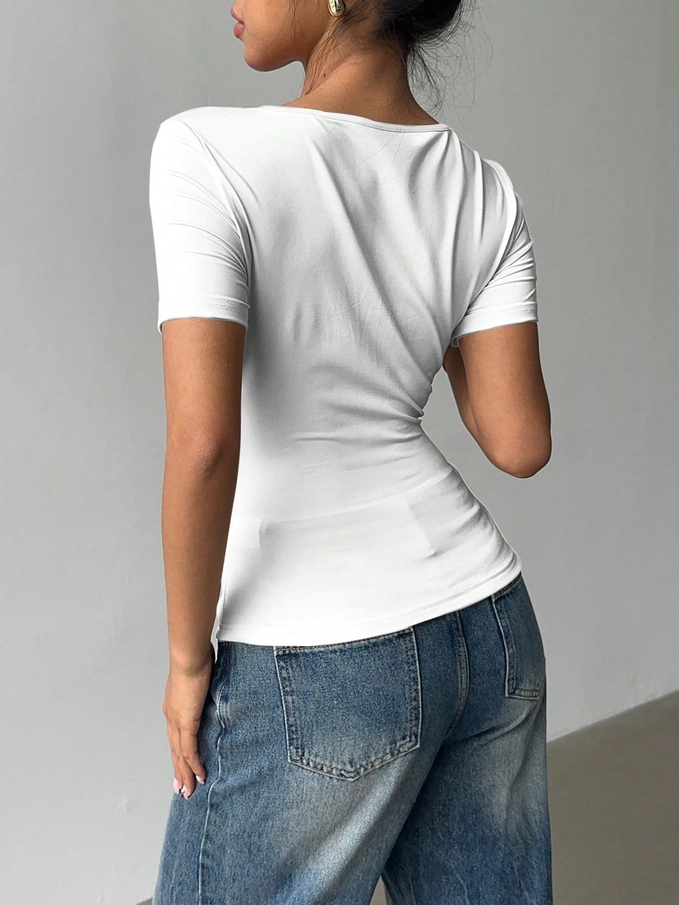 Women's Asymmetric Collar Ruched Short Sleeve Casual T-Shirt