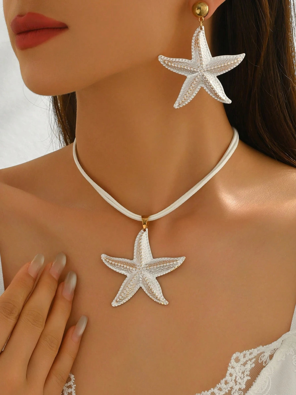 Women's Bohemian Starfish Pendant Necklace and Earring Set