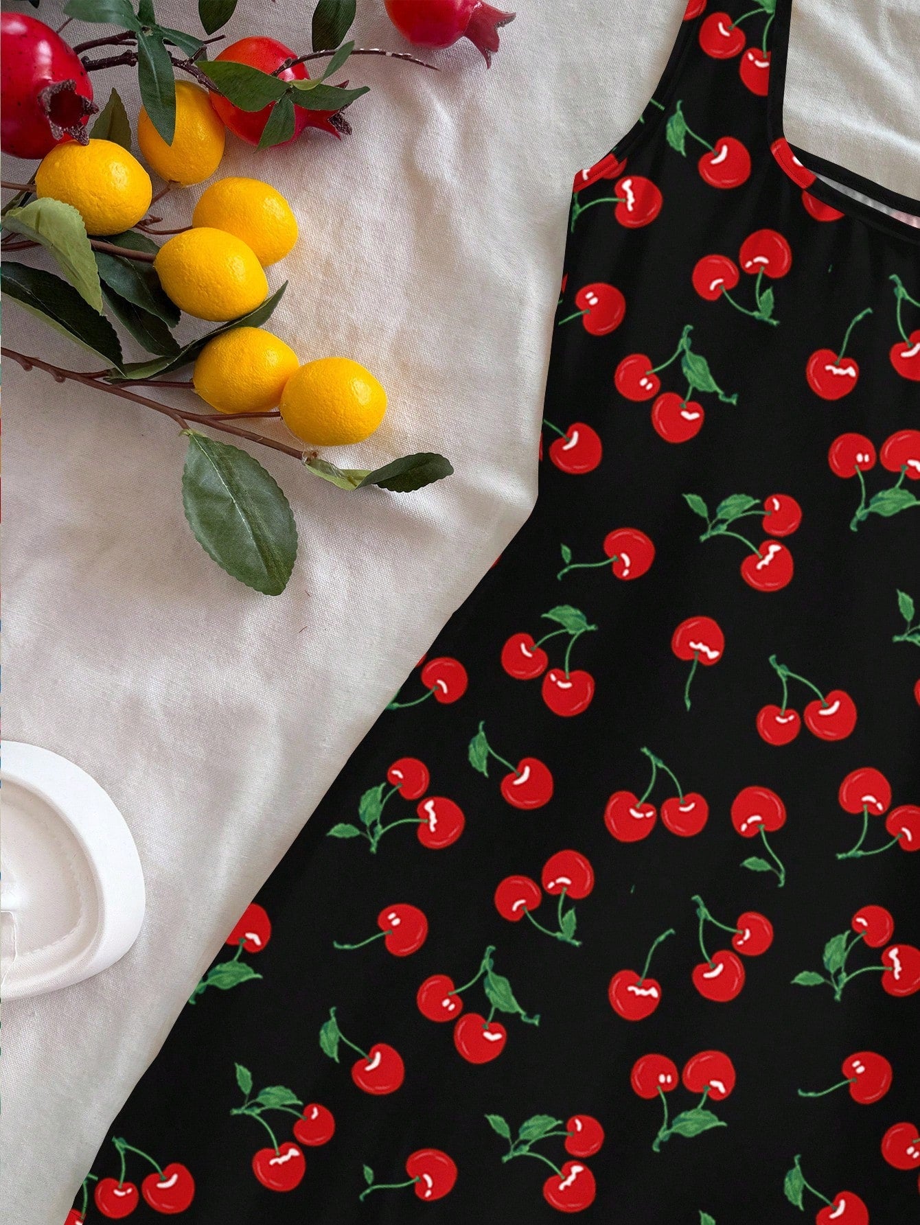 Women's Cherry Print Backless U-Neck Slim Fit Mini Dress