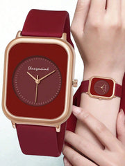 Women's Elegant Rectangular Dial Silicone Quartz Watch