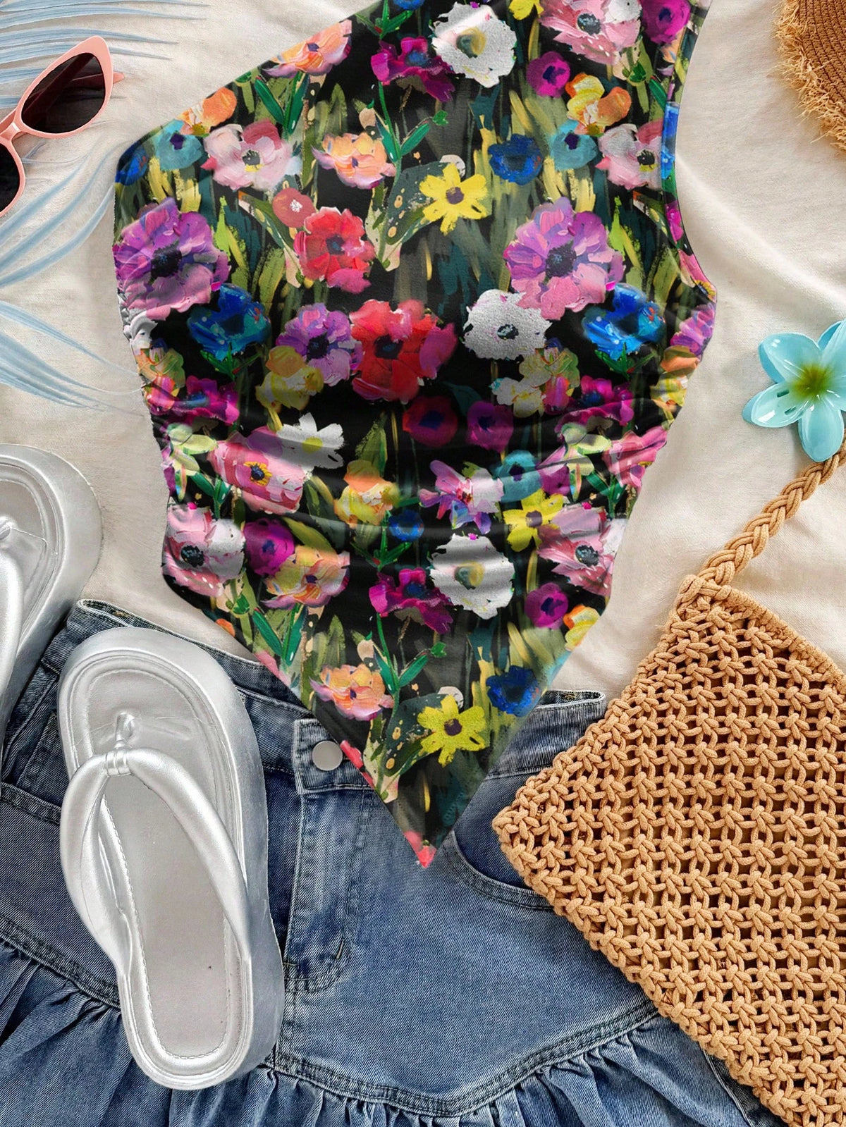 Women's Bohemian Floral Sleeveless Crop Top