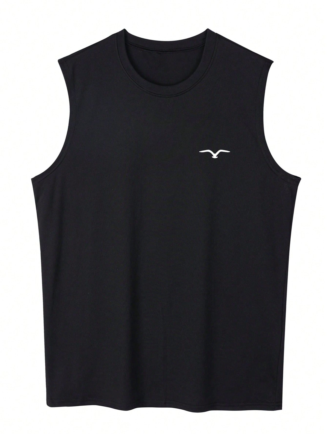 Men's Casual Round Neck Top Seagull Print Black