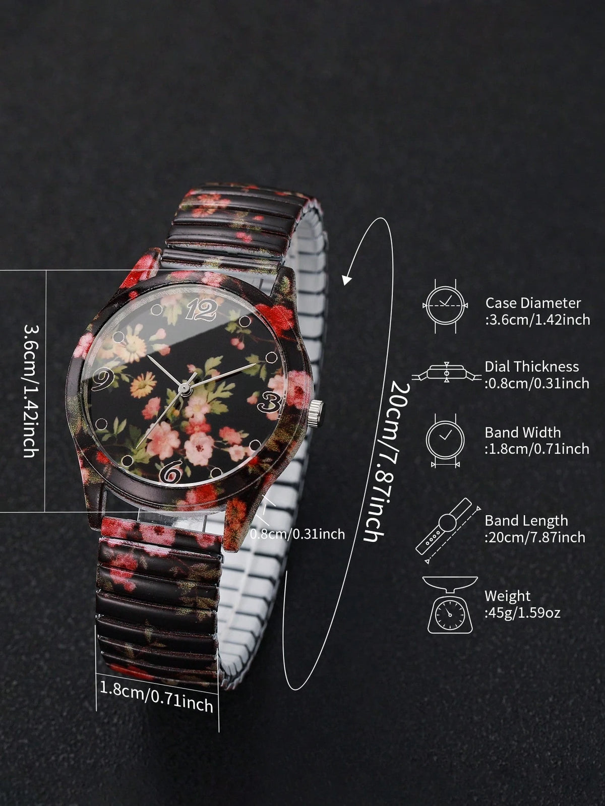 Women's Elastic Band Flower Dial Quartz Wrist Watch