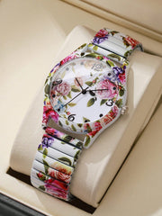 Women's Printed Elastic Strap Casual Quartz Watch
