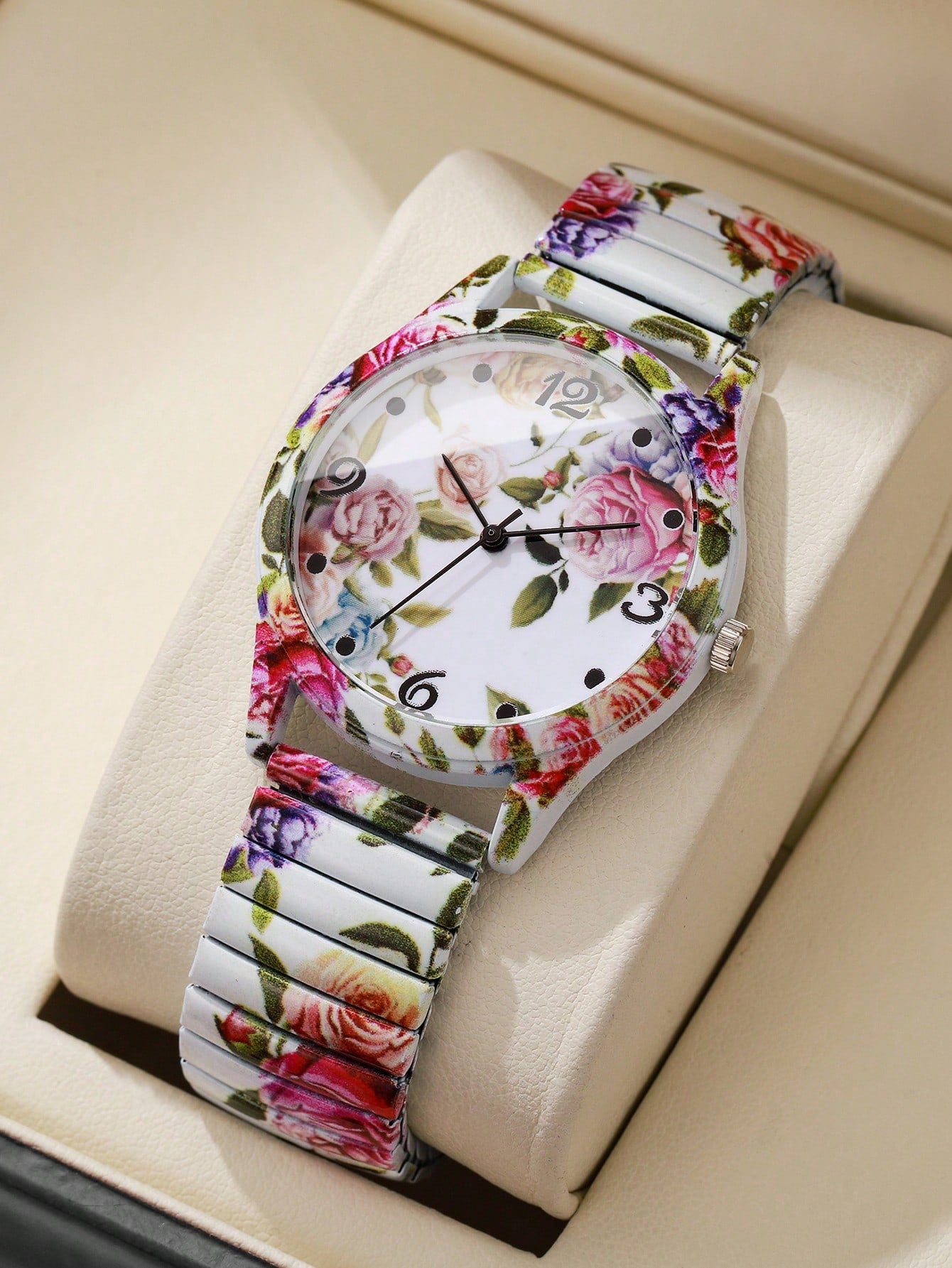 Women's Printed Elastic Strap Casual Quartz Watch