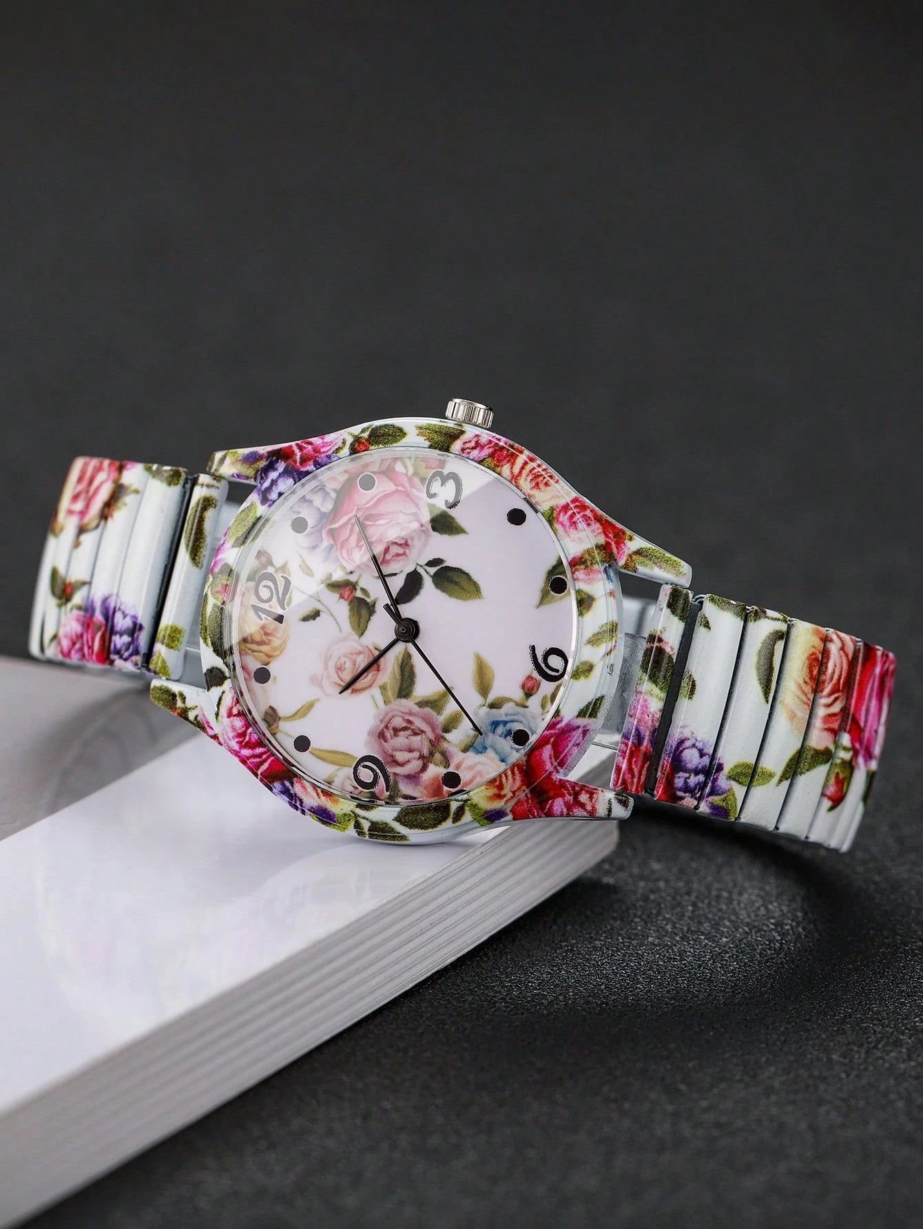 Women's Printed Elastic Strap Casual Quartz Watch