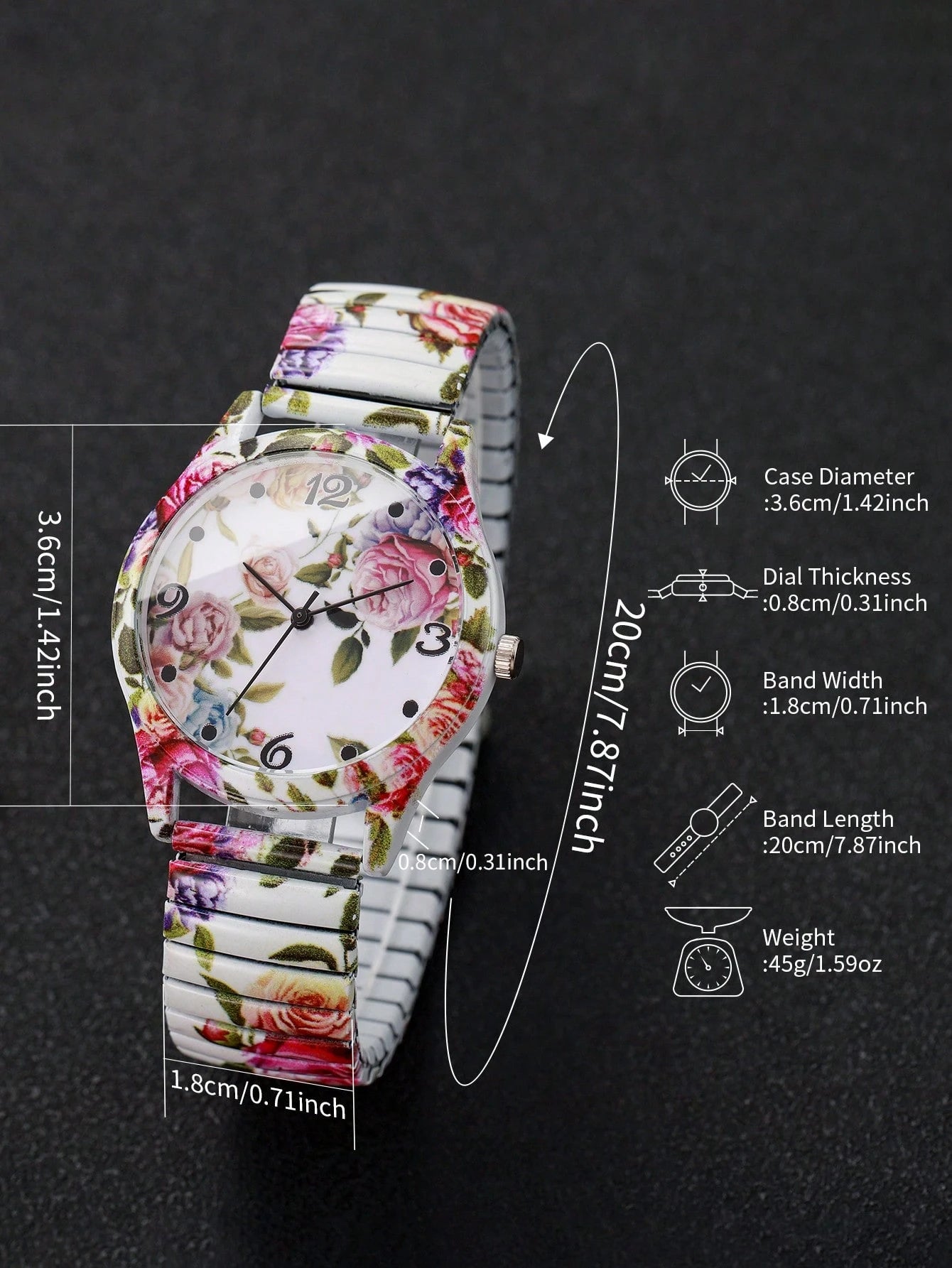 Women's Printed Elastic Strap Casual Quartz Watch
