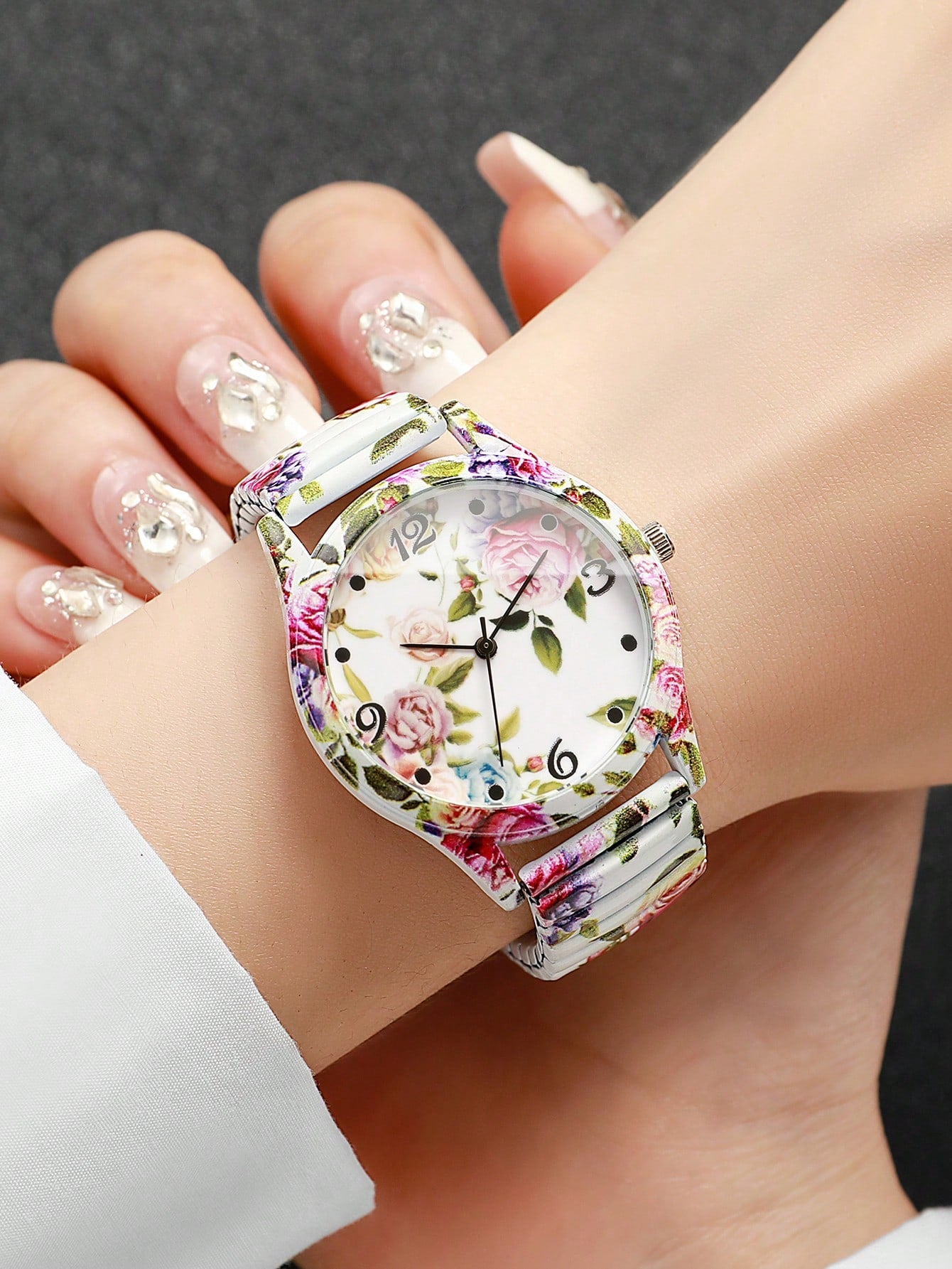 Women's Printed Elastic Strap Casual Quartz Watch