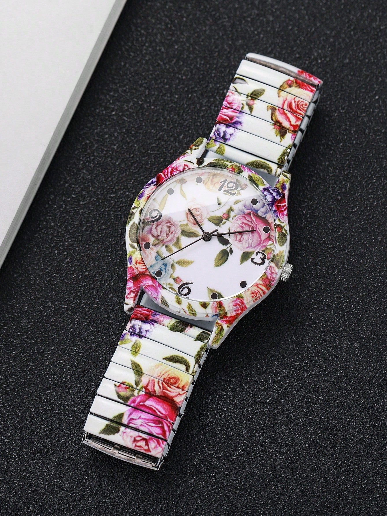 Women's Printed Elastic Strap Casual Quartz Watch