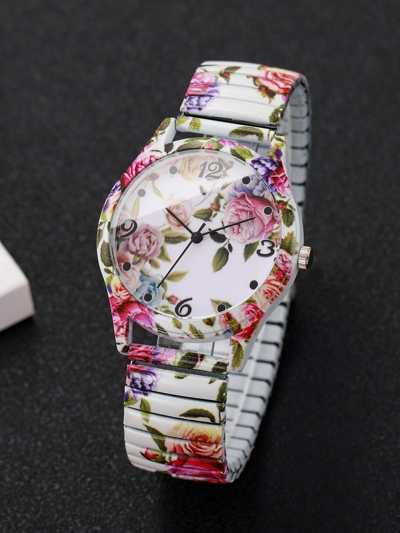 Women's Printed Elastic Strap Casual Quartz Watch