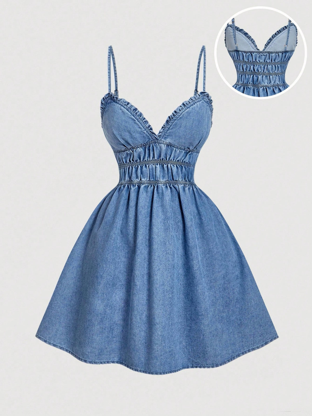 Women's Casual Frill Trim Denim Cami Sun Dress