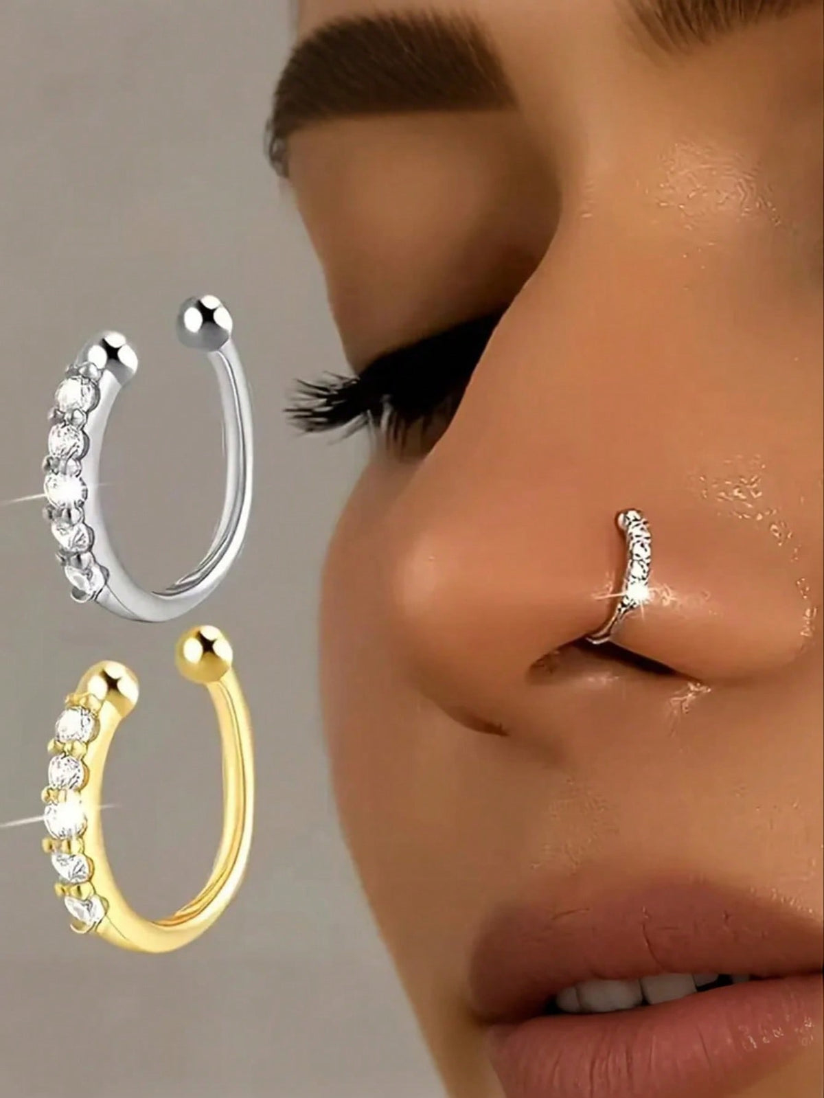 Women's Elegant Luxurious Faux Diamond U-Shaped Fake Nose Ring Set