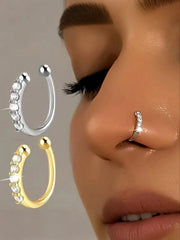 Women's Elegant Luxurious Faux Diamond U-Shaped Fake Nose Ring Set