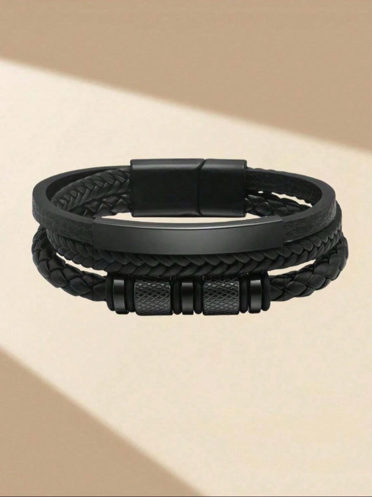 Men's Curved PU Leather Braided Wristband Bracelet