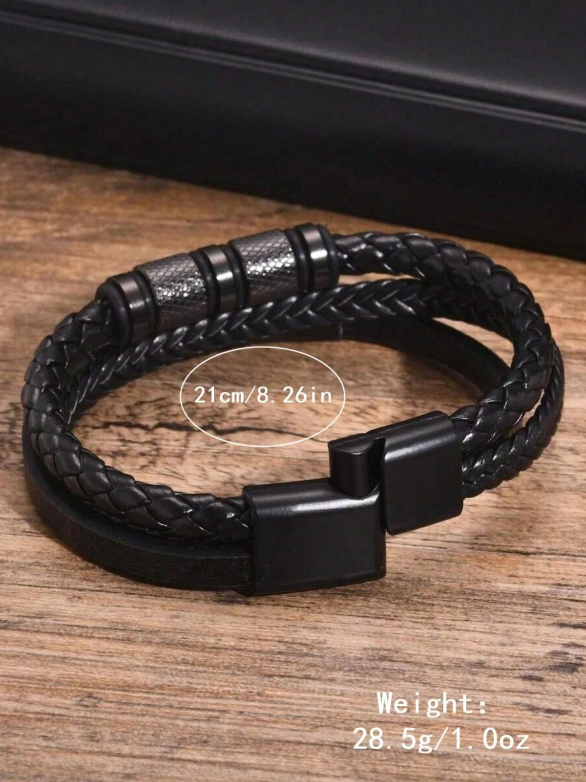 Men's Curved PU Leather Braided Wristband Bracelet