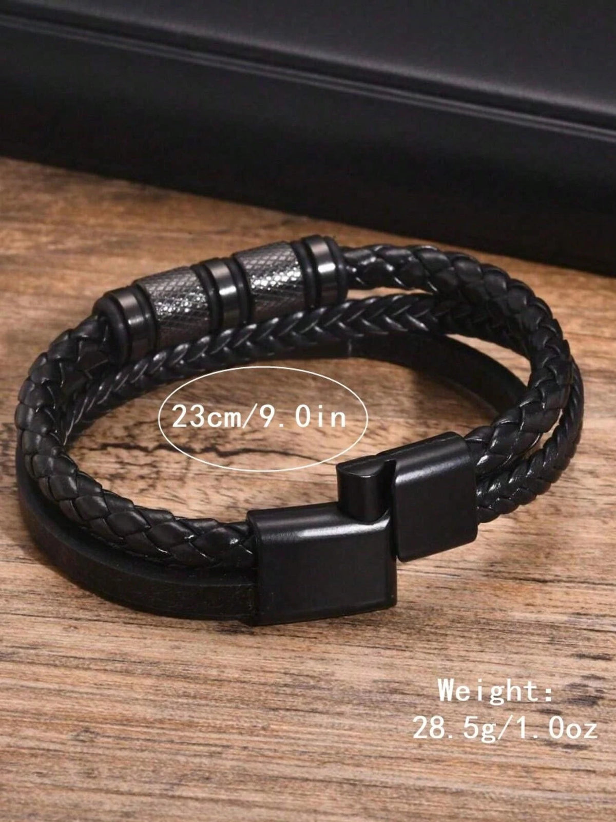 Men's Curved PU Leather Braided Wristband Bracelet