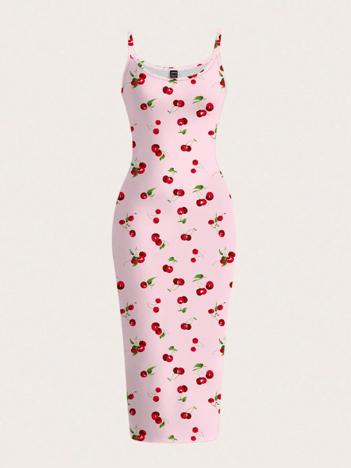 Women's Cherry Print Bodycon Cami Midi Dress