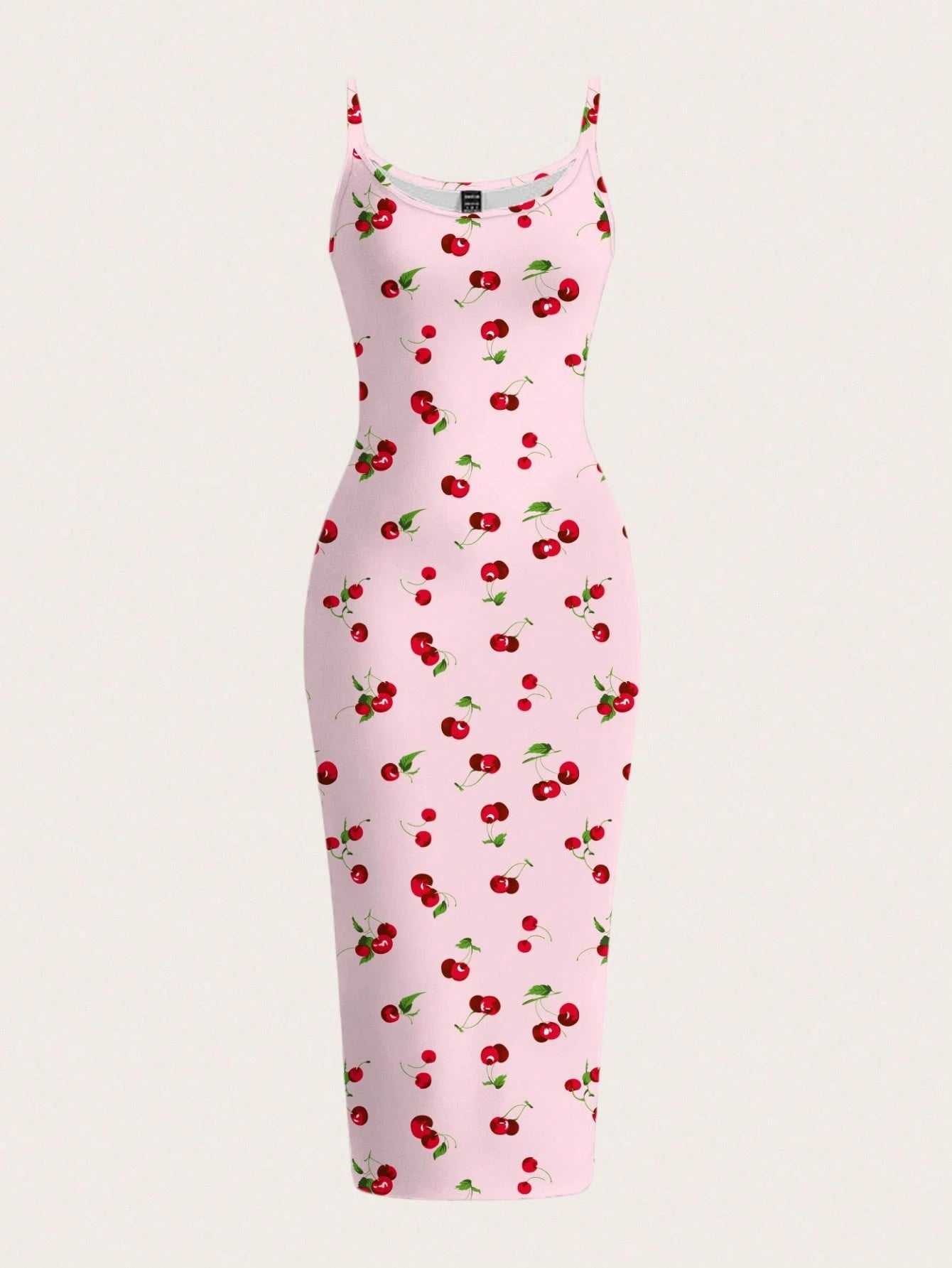 Women's Cherry Print Bodycon Cami Midi Dress