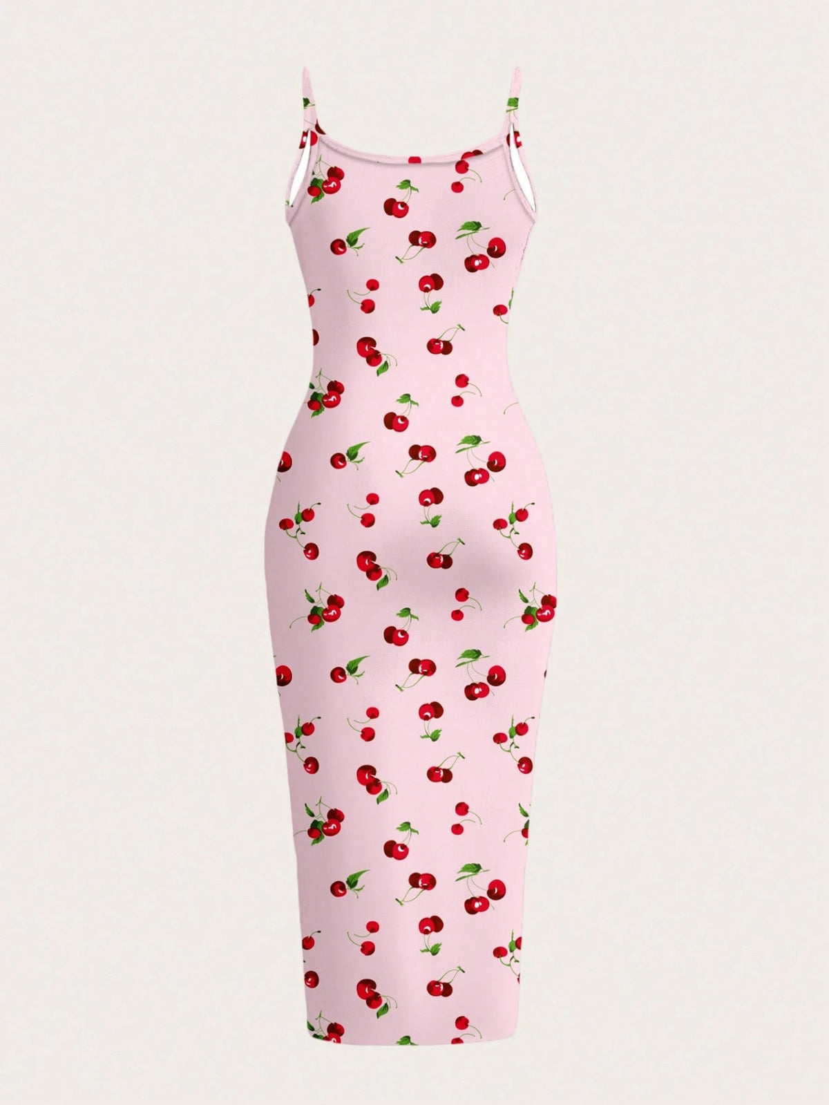 Women's Cherry Print Bodycon Cami Midi Dress