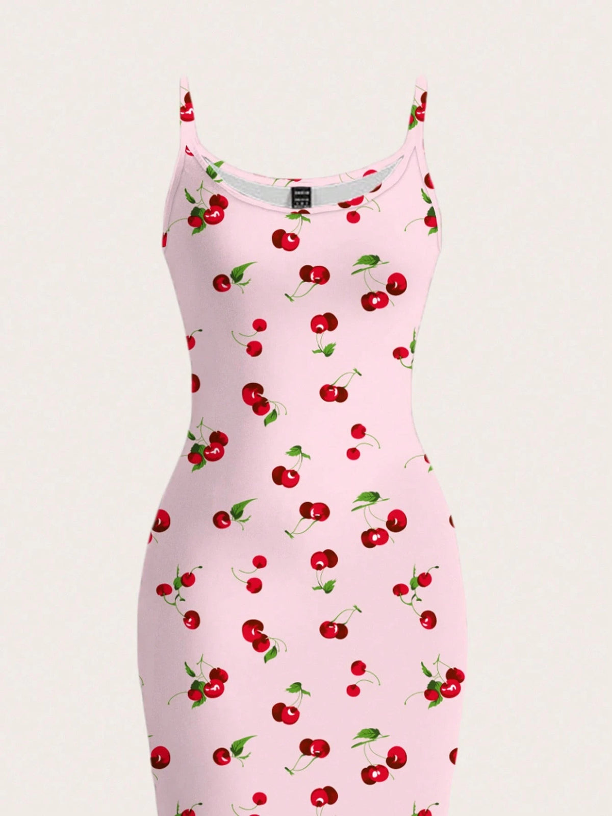 Women's Cherry Print Bodycon Cami Midi Dress