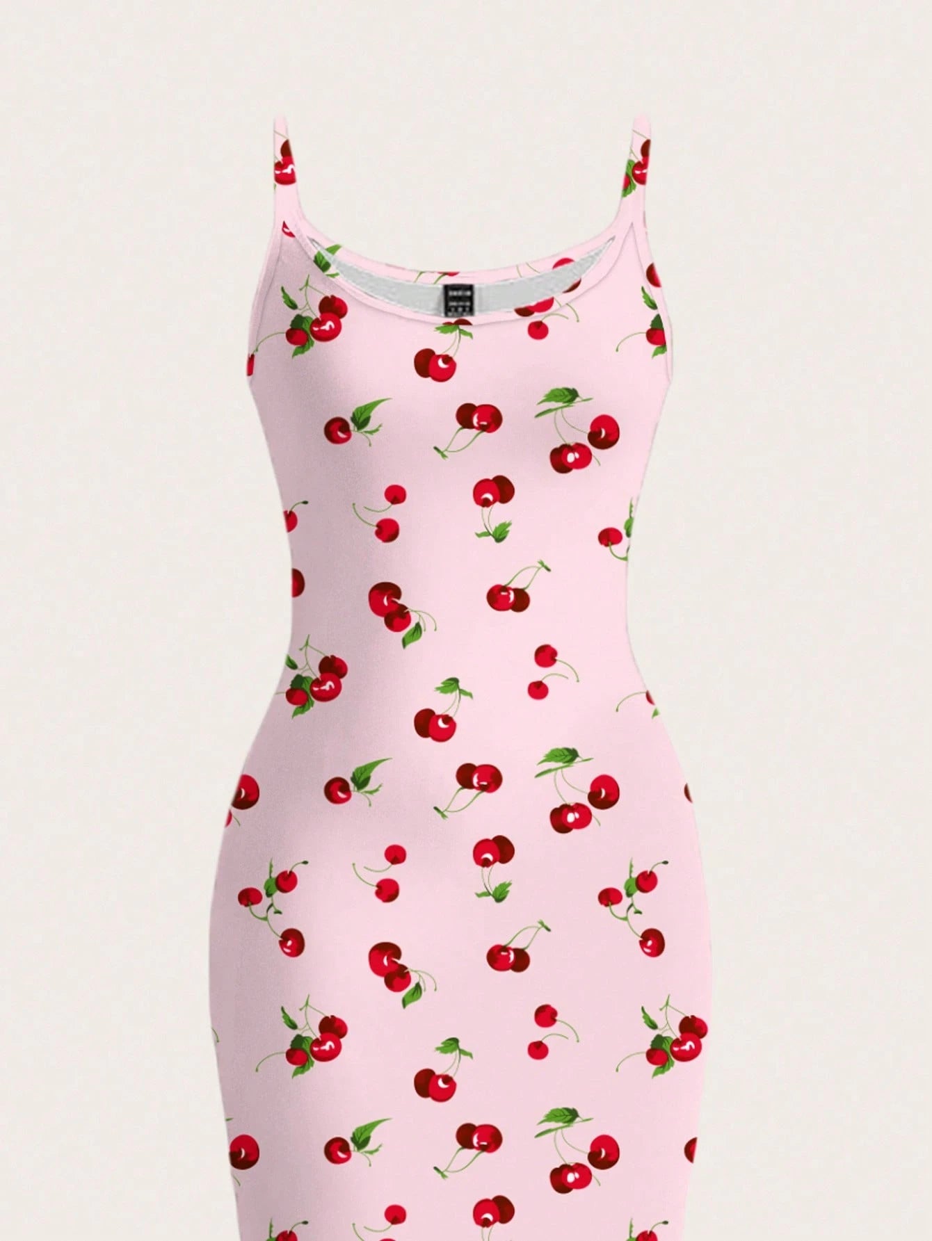 Women's Cherry Print Bodycon Cami Midi Dress