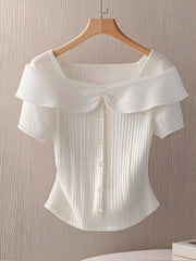 Women's Plus Size Elegant Ruffle Button Front Short Sleeve T-Shirt