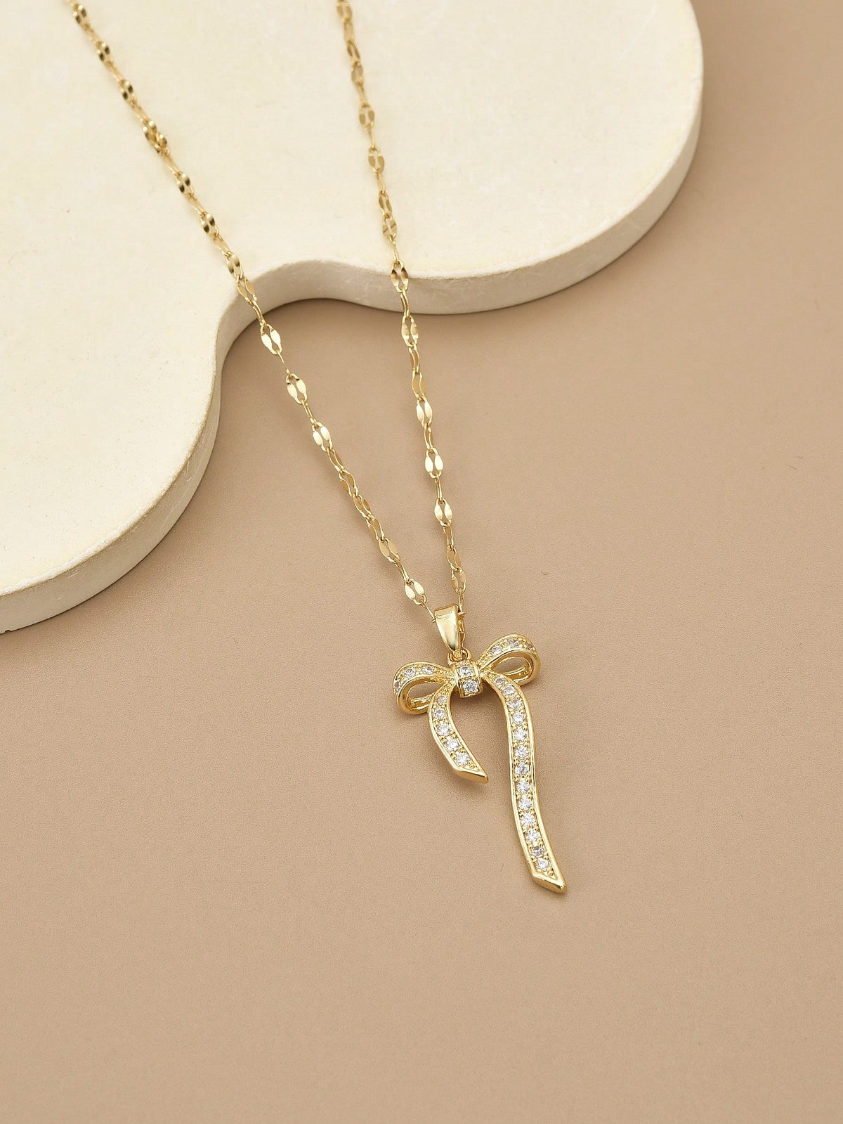 Women's Rhinestone Bow Stainless Steel Pendant Necklace