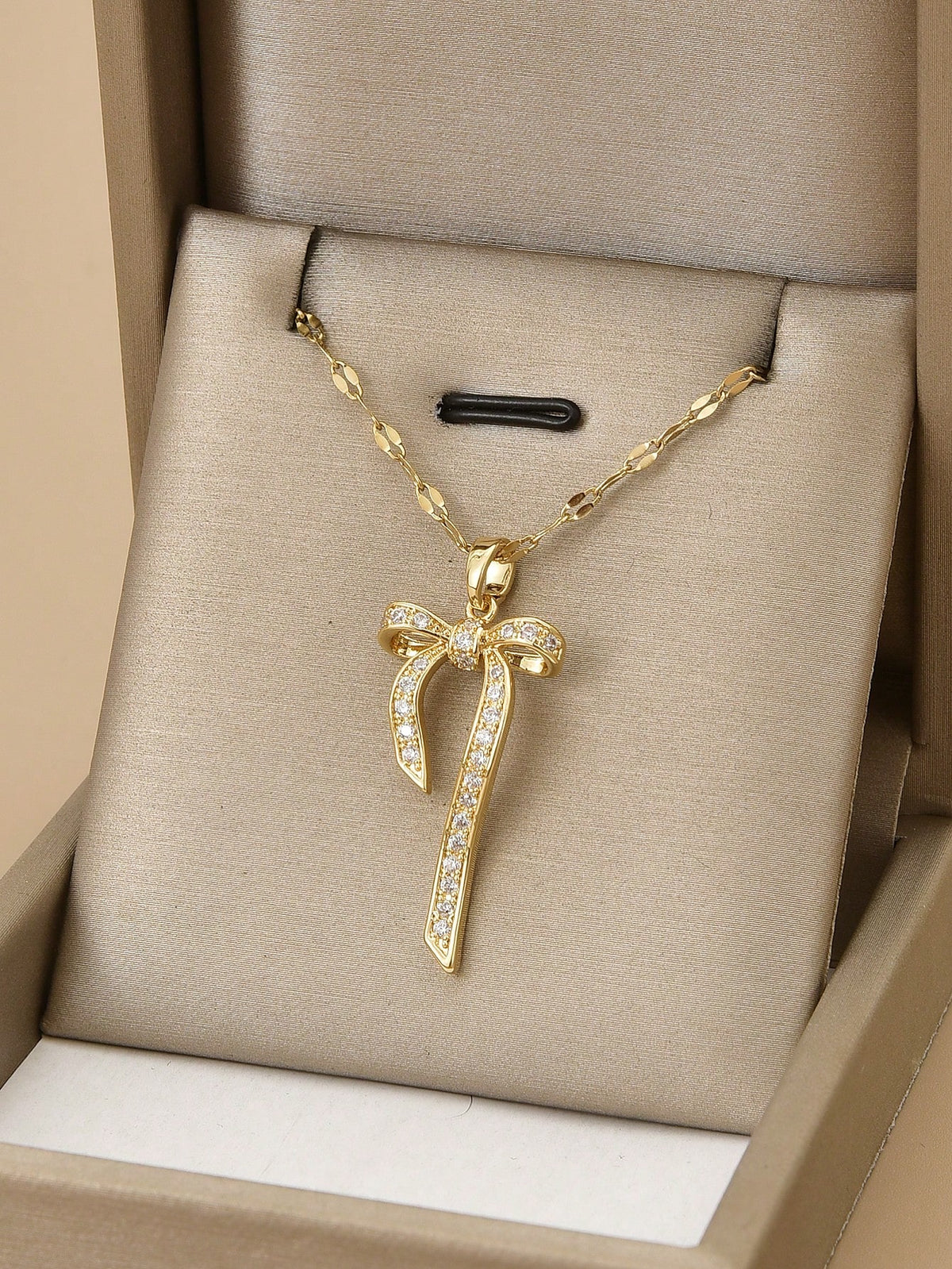Women's Rhinestone Bow Stainless Steel Pendant Necklace