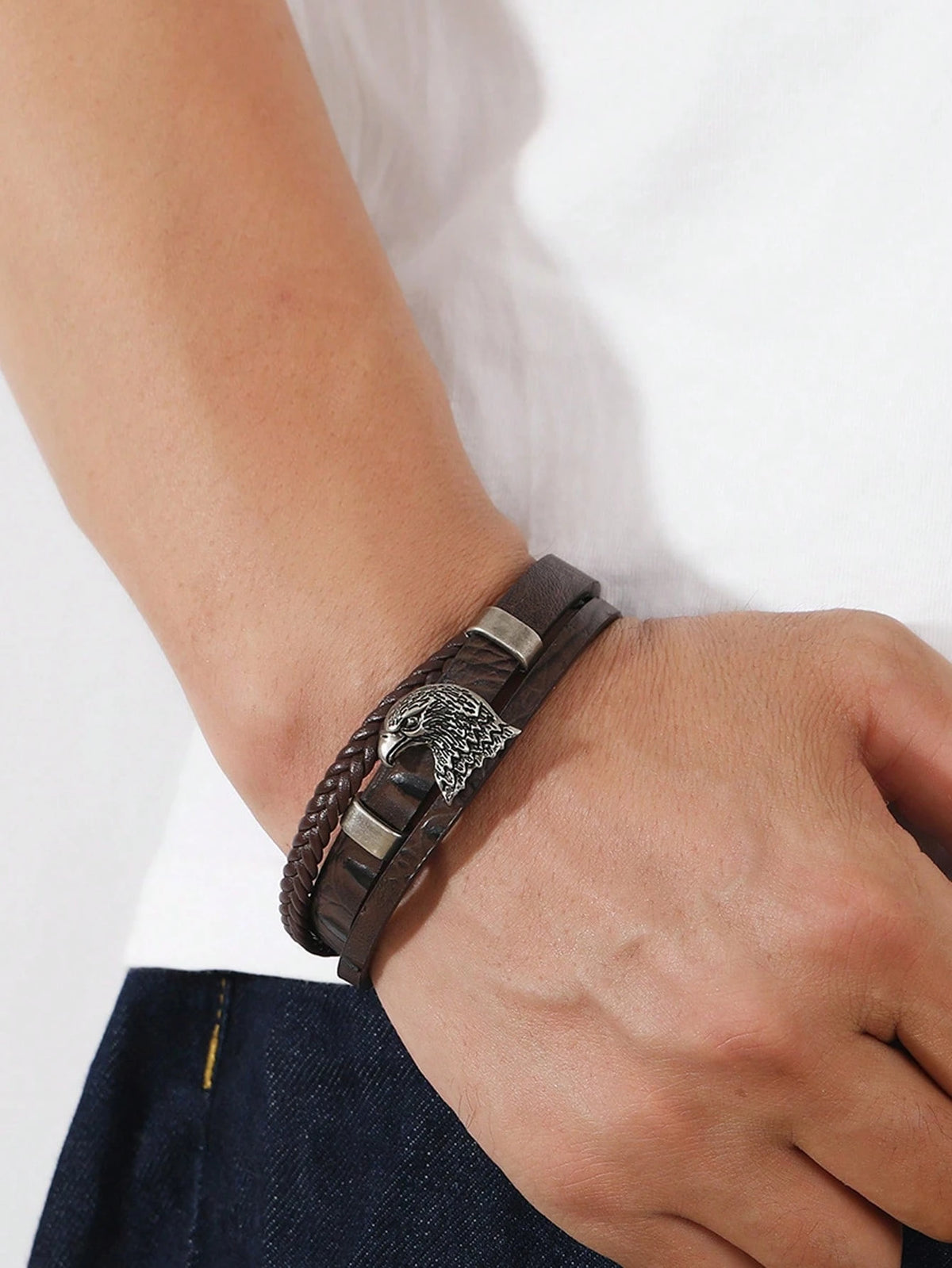 Men's Vintage Eagle Head Leather Braided Bracelet