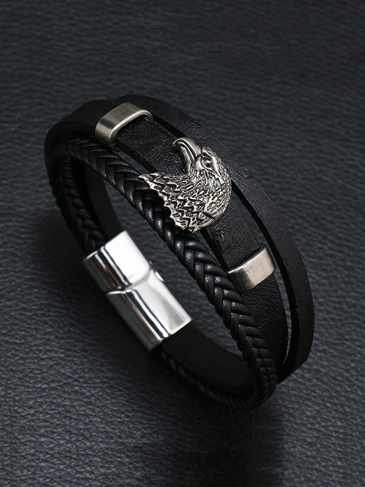 Men's Eagle Head Leather Braided Bracelet