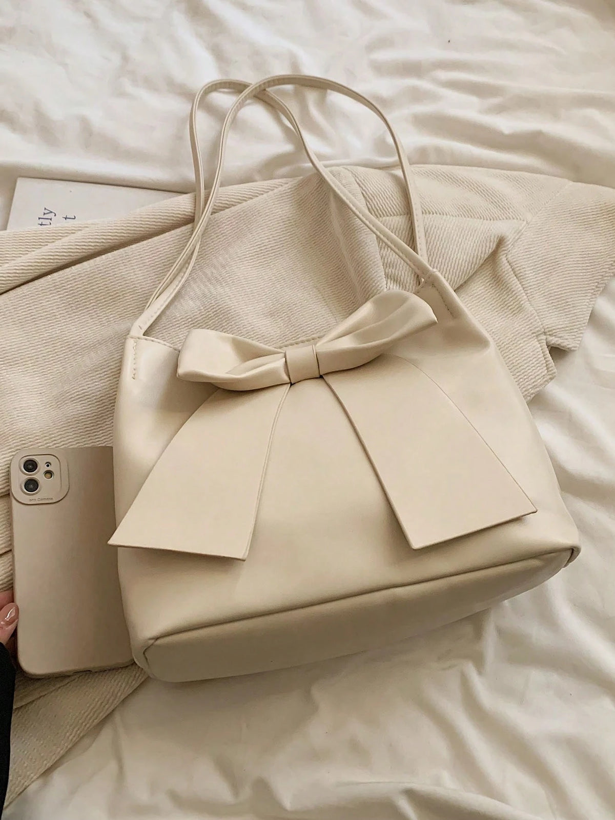 Women's Elegant Bow Decor PU Leather Shoulder Tote Bag