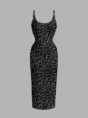 Women's Leopard Print Cami Midi Dress