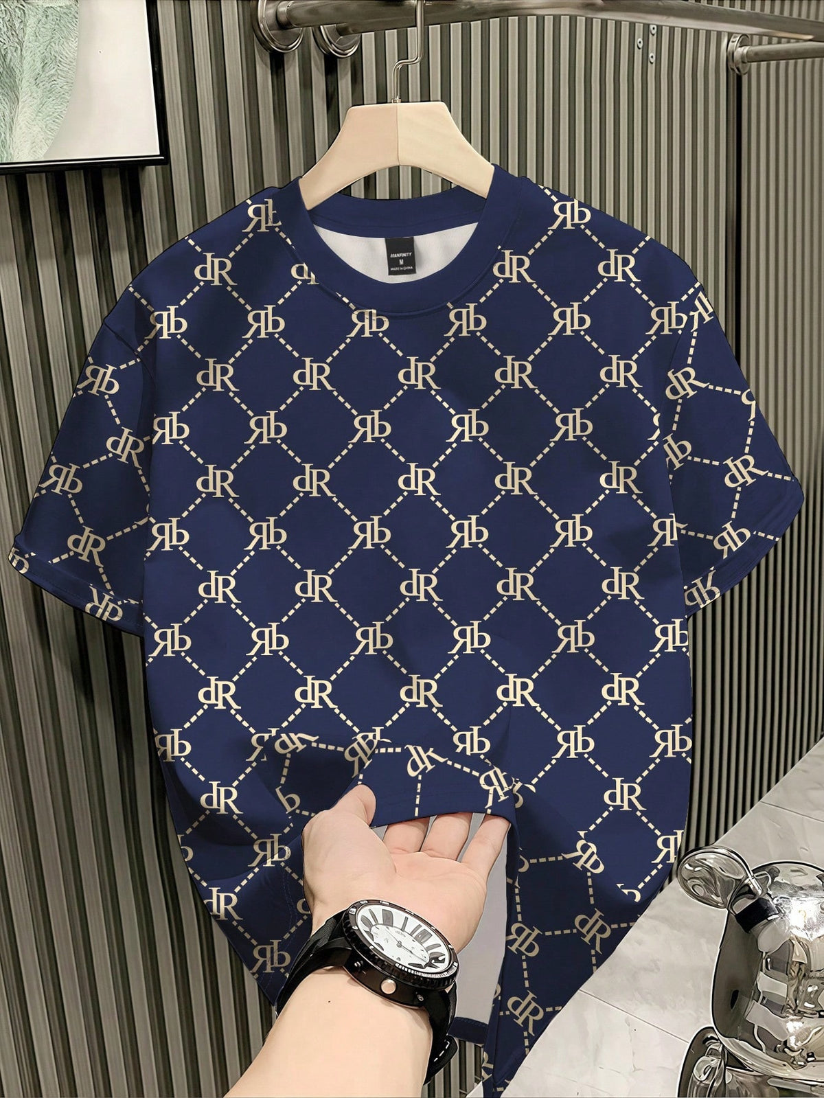 Men's Summer Letter Print Round Neck Short Sleeve Casual T-Shirt Royal Blue