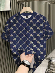 Men's Summer Letter Print Round Neck Short Sleeve Casual T-Shirt Royal Blue
