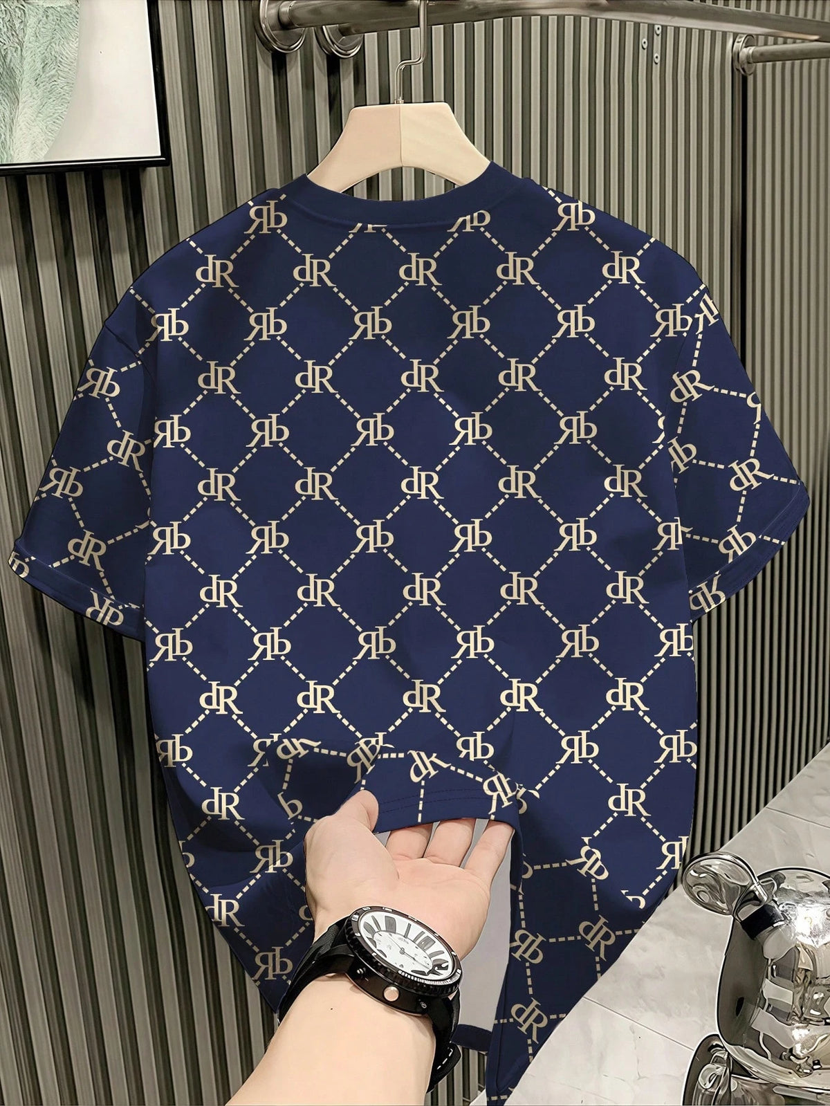 Men's Summer Letter Print Round Neck Short Sleeve Casual T-Shirt Royal Blue