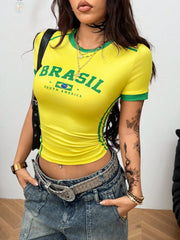 Women's Letter Print Short Sleeve Round Neck T-Shirt
