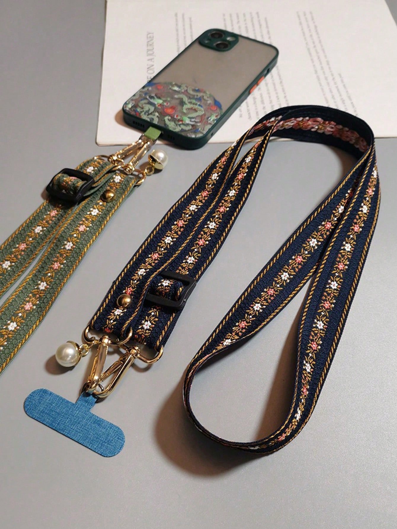 Cute Floral Crossbody Phone Lanyard Rope with Pearl Pendant