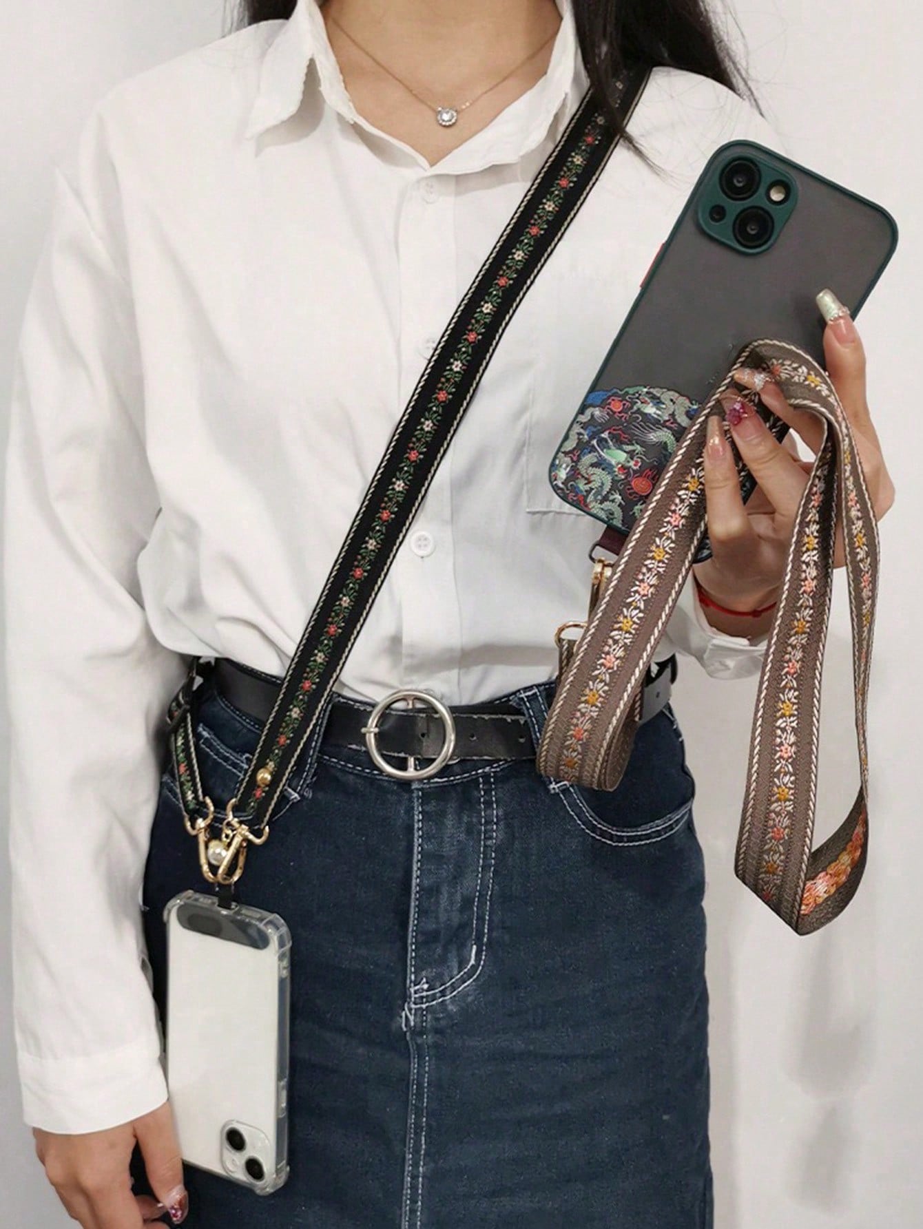 Cute Floral Crossbody Phone Lanyard Rope with Pearl Pendant