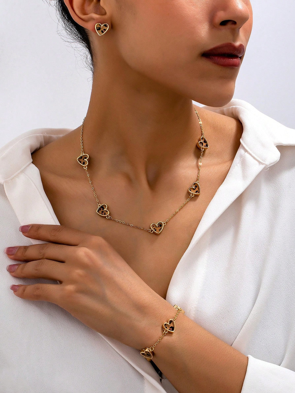 Women's Fashion Leopard Print Heart Jewelry Set