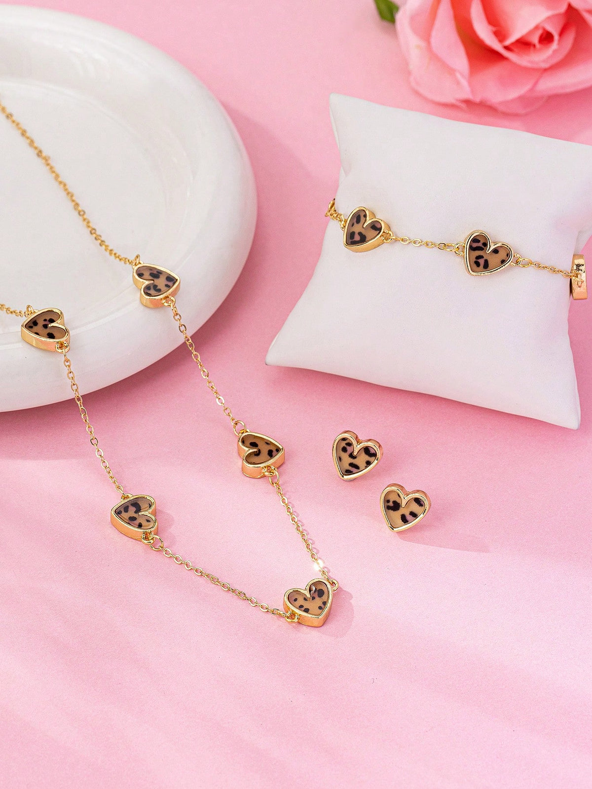 Women's Fashion Leopard Print Heart Jewelry Set