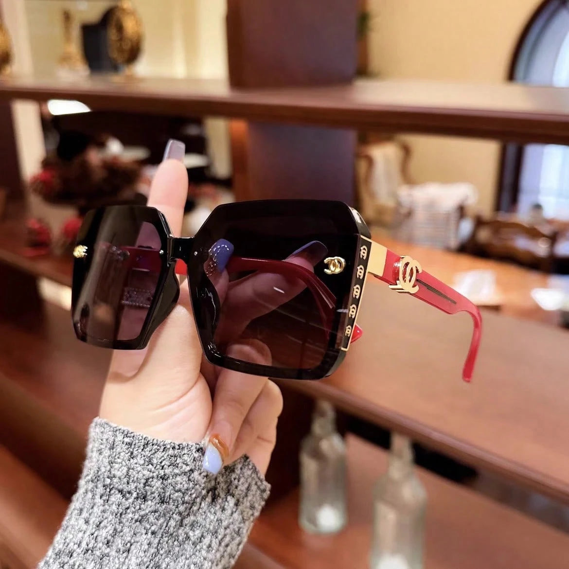Oversized Square Retro Glasses for Women Full Frame