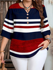 Emery Rose Plus Size Striped Short Sleeve Buttoned Shirt