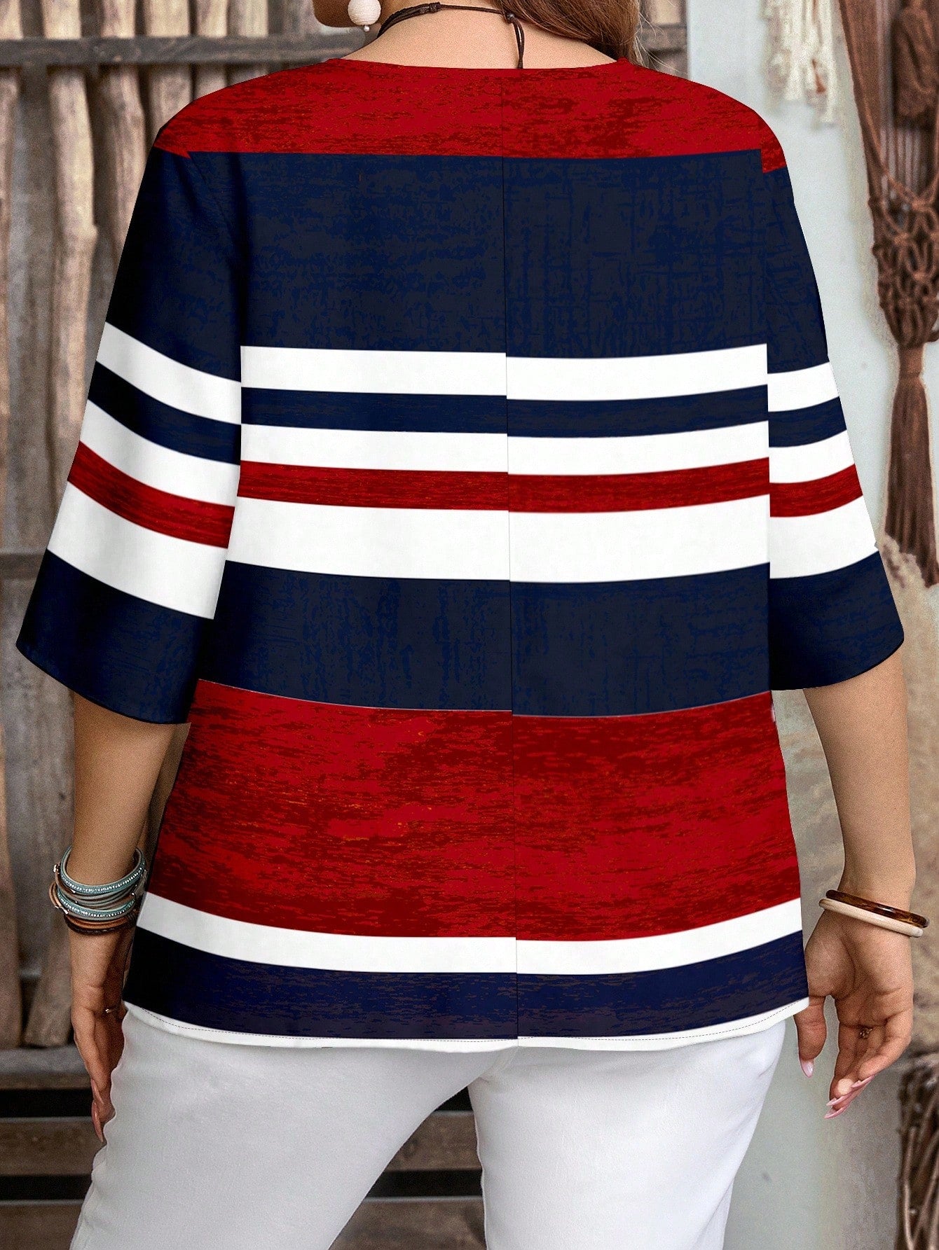 Emery Rose Plus Size Striped Short Sleeve Buttoned Shirt