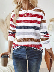EMERY ROSE Women's Crew Neck Striped Long Sleeve Casual Top