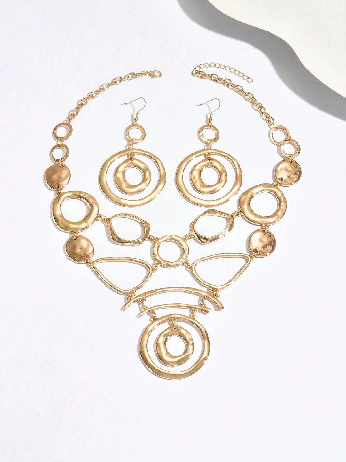 Women's Asymmetrical Geometric Metal Necklace and Earrings Set