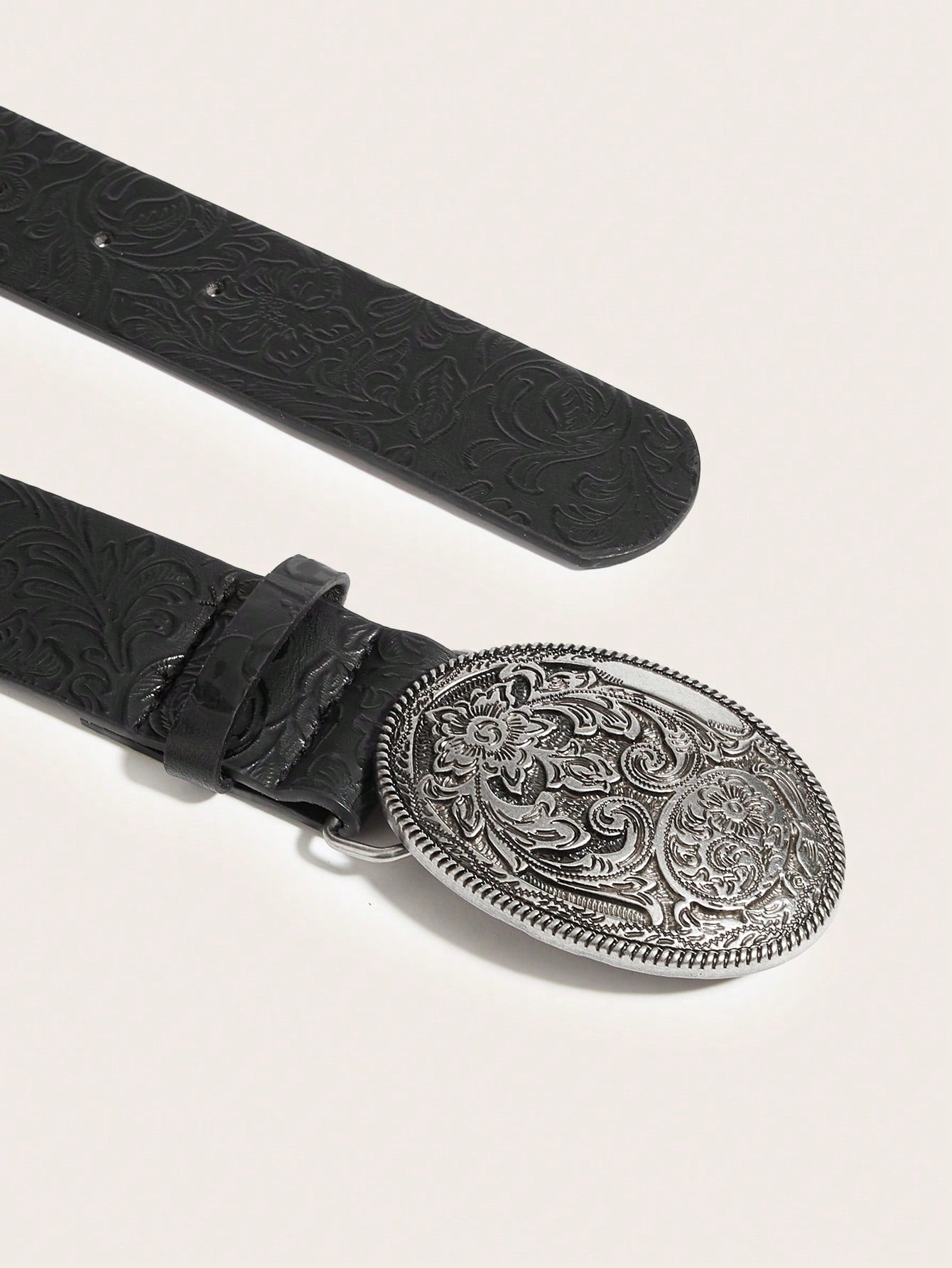 Women's Vintage Grape Pattern Oval Buckle PU Belt
