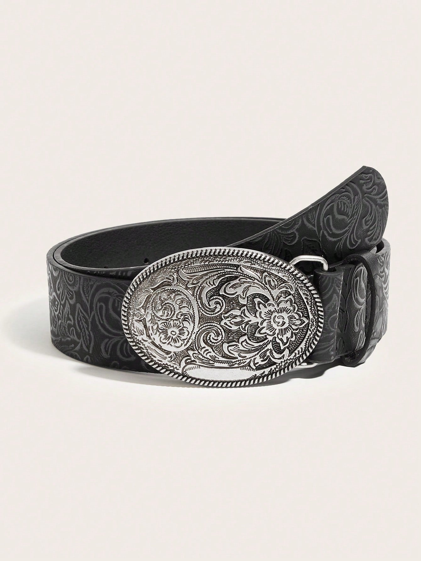 Women's Vintage Grape Pattern Oval Buckle PU Belt