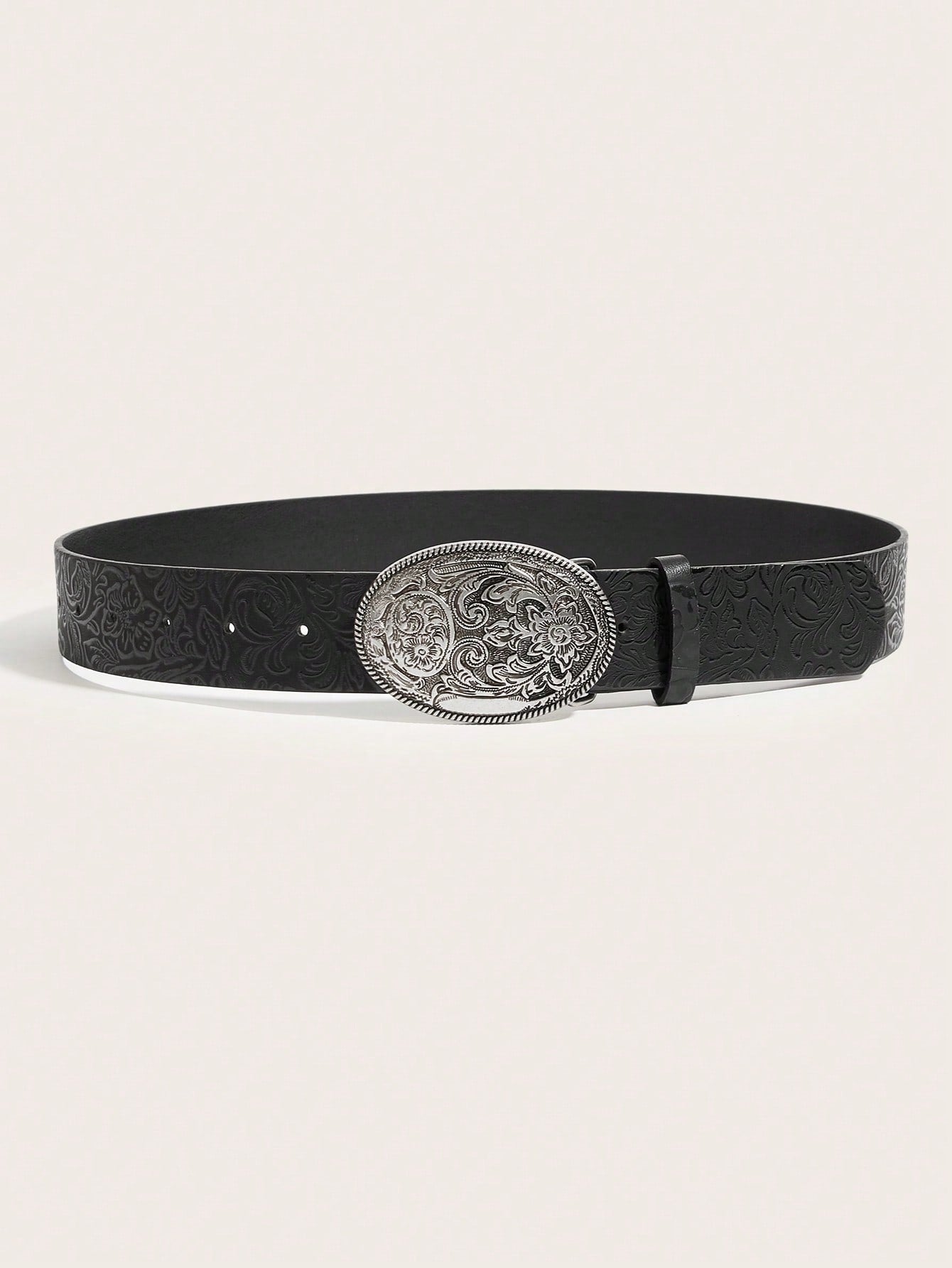 Women's Vintage Grape Pattern Oval Buckle PU Belt