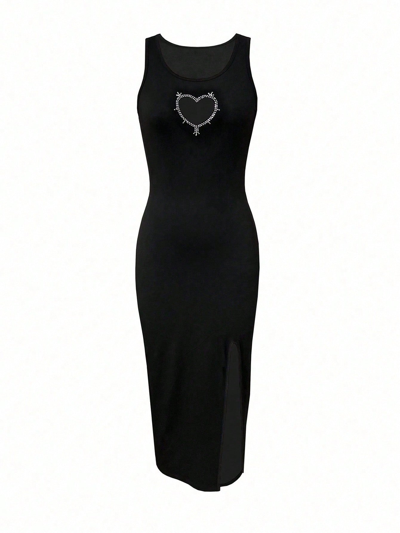 Women's Sexy Rhinestone Heart Cutout Slit Bodycon Dress