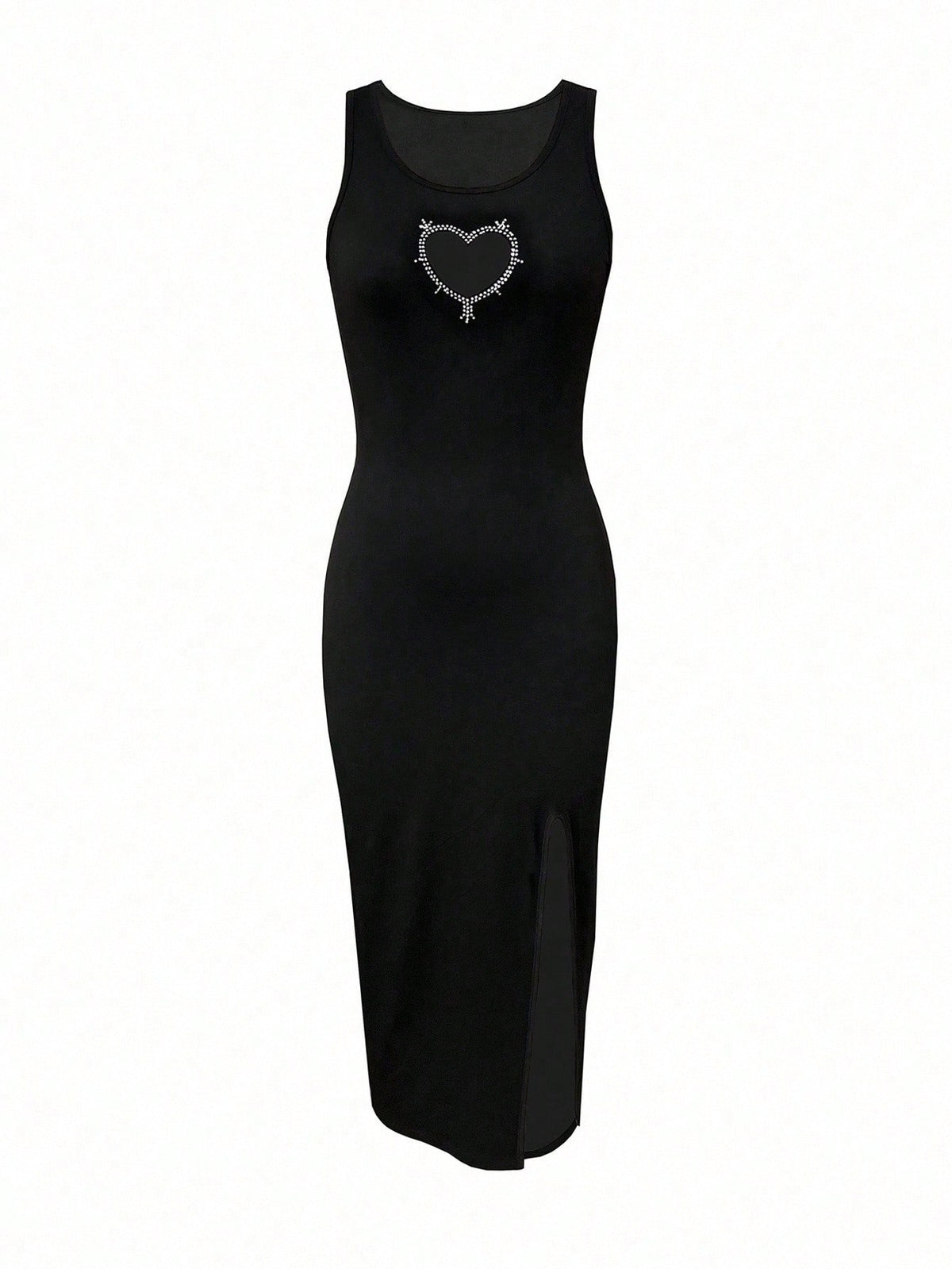 Women's Sexy Rhinestone Heart Cutout Slit Bodycon Dress